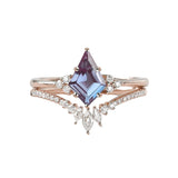 Sterling Silver 10K 14K 18K Gold Kite Cut Gemstone Wedding Ring Set