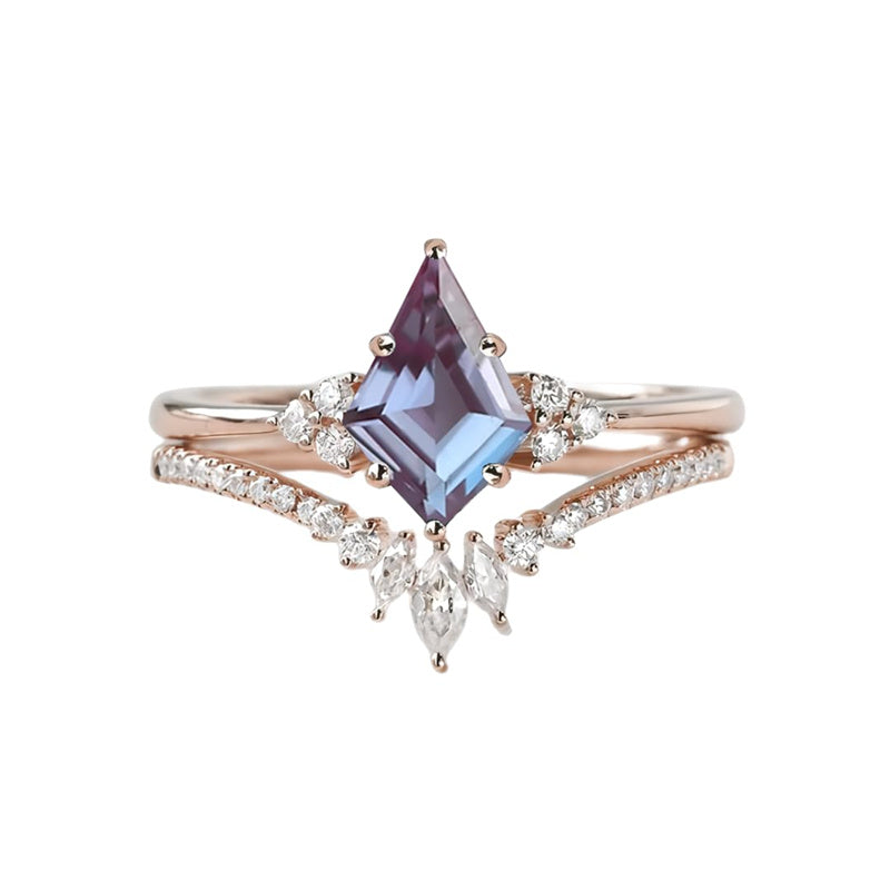 Sterling Silver 10K 14K 18K Gold Kite Cut Gemstone Wedding Ring Set