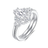Sterling Silver Moissanite Vintage Petals Leaves Engagement Ring Set