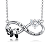 Sterling Silver Birthstone Infinity Panda Pendant Necklace Engraved with I Love Forever