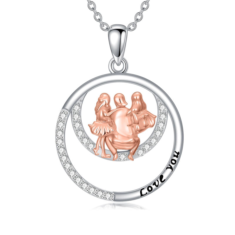 Sterling Silver Father-Daughter Pendant Necklace Engraved with Love You