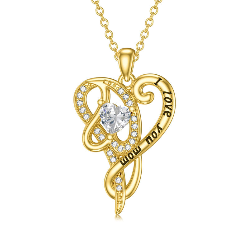 10K 14K 18K  Gold Personalized  Birthstone Name Heart Pendant Necklace