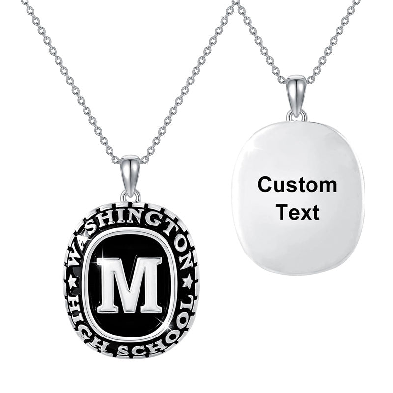 Sterling Silver Personalized Initial High School College University Pendant Necklace Graduation Gift