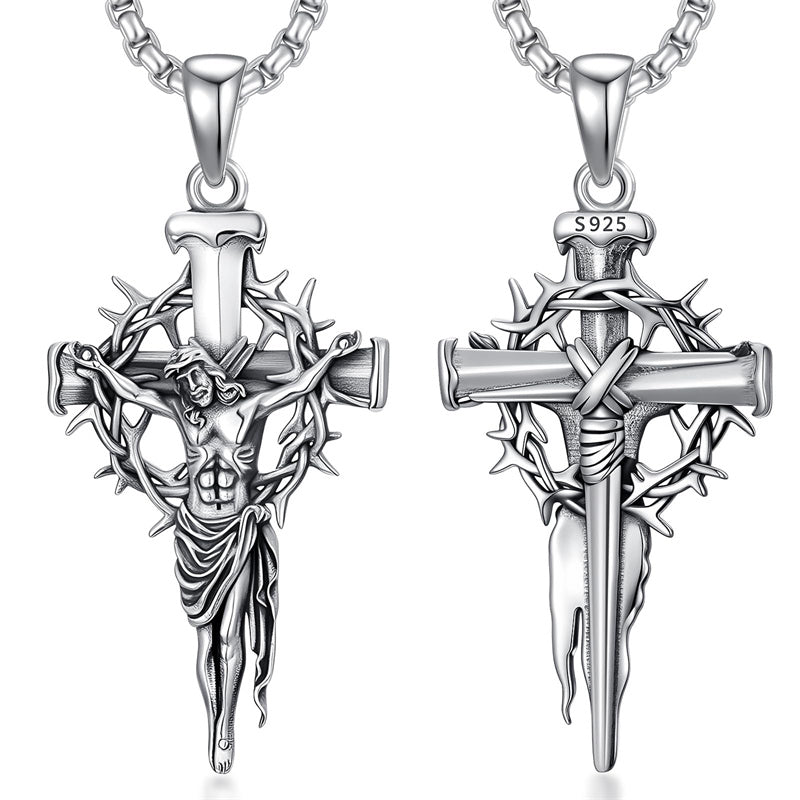 Sterling Silver Nail Cross Pendant Necklace for Men