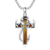 Sterling Silver Fish Hook Cross Pendant Necklace for Men
