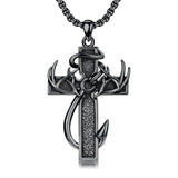 Sterling Silver Fish Hook Cross Pendant Necklace for Men
