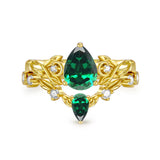 Sterling Silver 10K 14K 18K Gold Pear Cut Gemstone Leaf  Engagement Ring Set