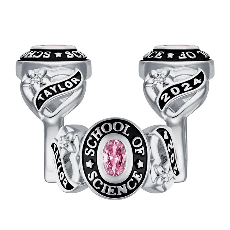 Sterling Silver Personalized Birthstone Engraved  2025 Graduation Class Ring for Women