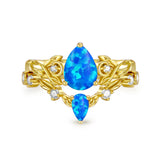 Sterling Silver 10K 14K 18K Gold Pear Cut Gemstone Leaf  Engagement Ring Set