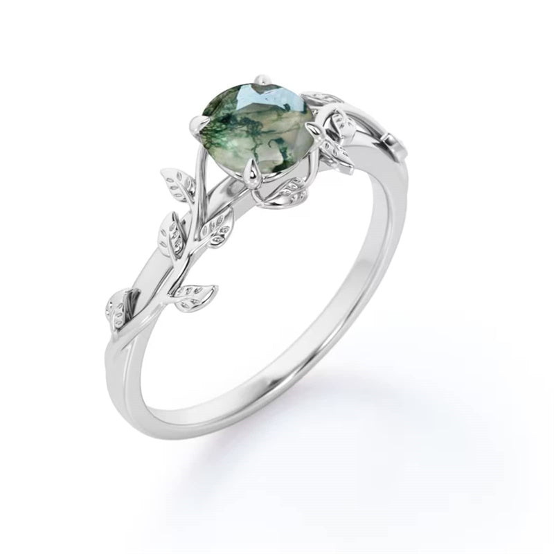 Sterling Silver Natural Green Moss Agate Ring