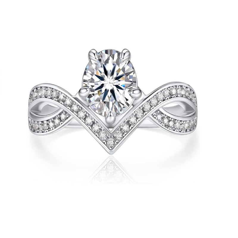 Sterling Silver Personalized Engraved Moissanite Engagement Wedding Anniversary Ring