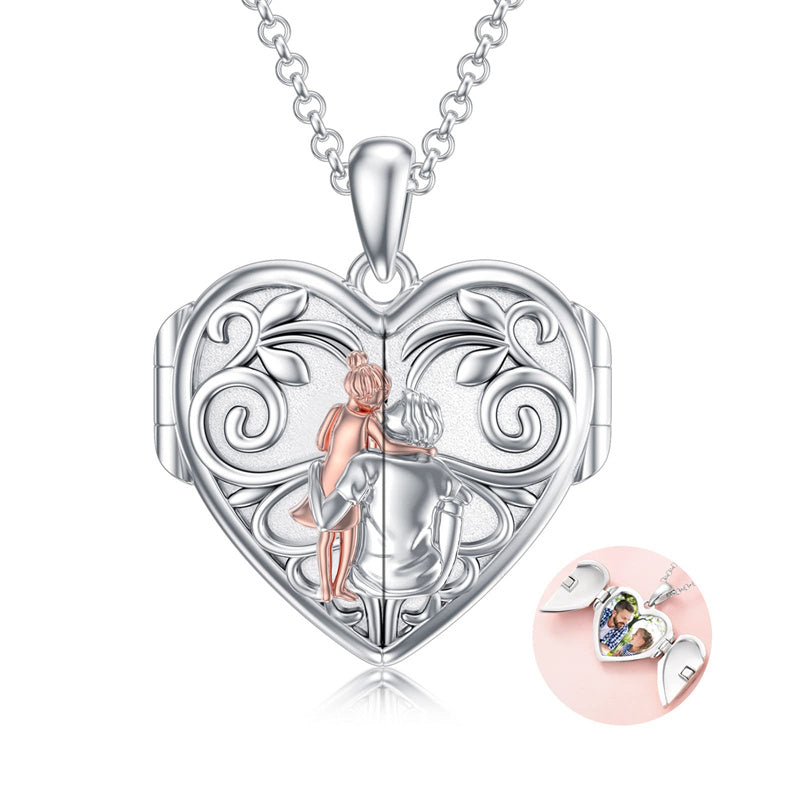 Sterling Silver Personalized Photo Abalone Shell Turquoise Malachite Father Daughter Pendant Necklace