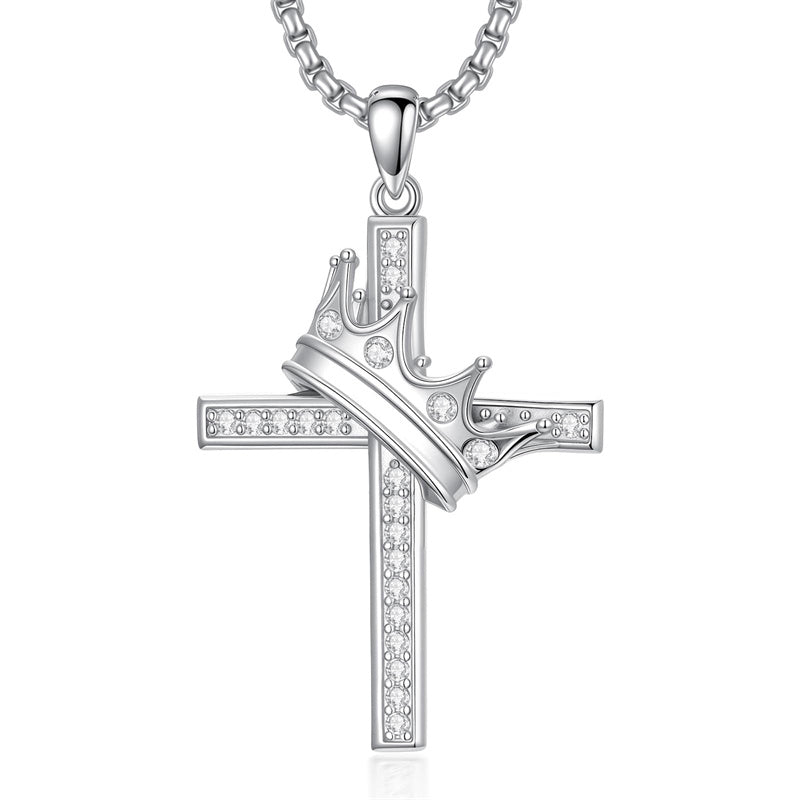 Sterling Silver Cross Christian Pendant Necklace for Men