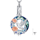 Sterling Silver Crystal Hummingbird Urn Necklace for Ashes