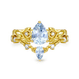 Sterling Silver 10K 14K 18K Gold Pear Cut Gemstone Leaf  Engagement Ring Set