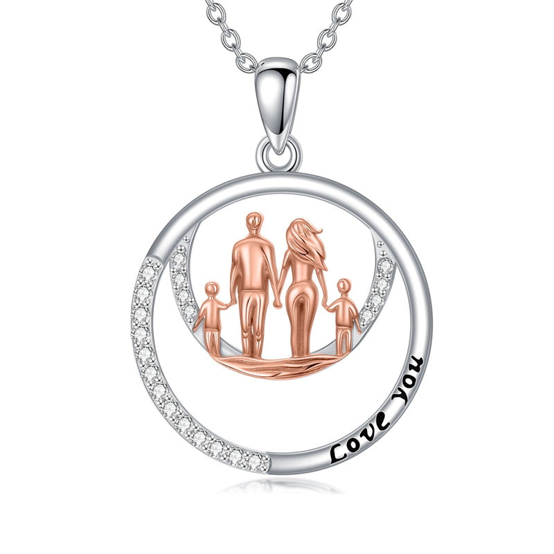 Sterling Silver Family Pendant Necklace Engraved with Love You