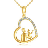 10K 14K 18K Gold Father Daughter Heart Pendant Necklace For Gift