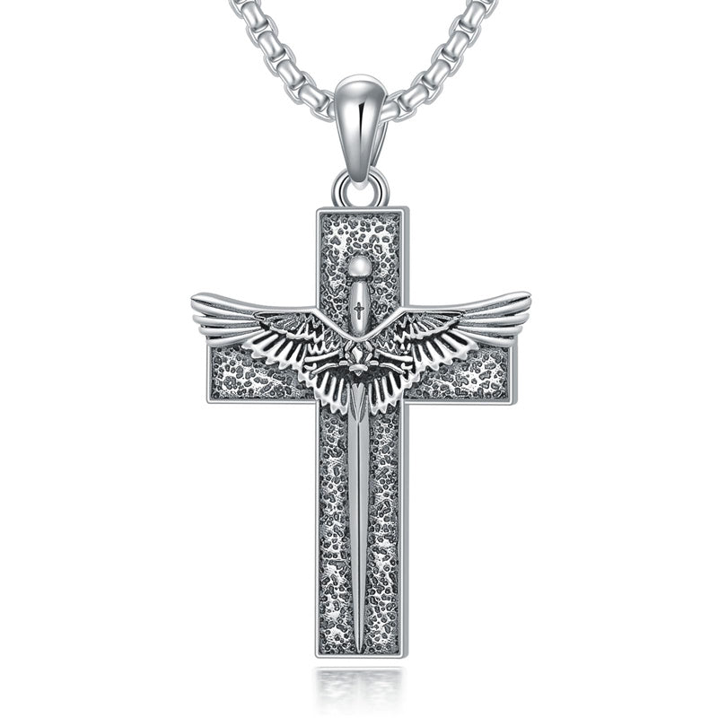 Sterling Silver Cross Christian Pendant Necklace for Men