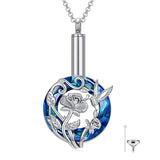 Sterling Silver Crystal Hummingbird Urn Necklace for Ashes