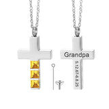 Stainless Steel Personalized Engraved Birthstone Cross Urn Necklace