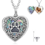 Sterling Silver Abalone Shell Personalized Photo Engraved Heart Cat Pigeon Paw Prints Urn Necklace for Ashes