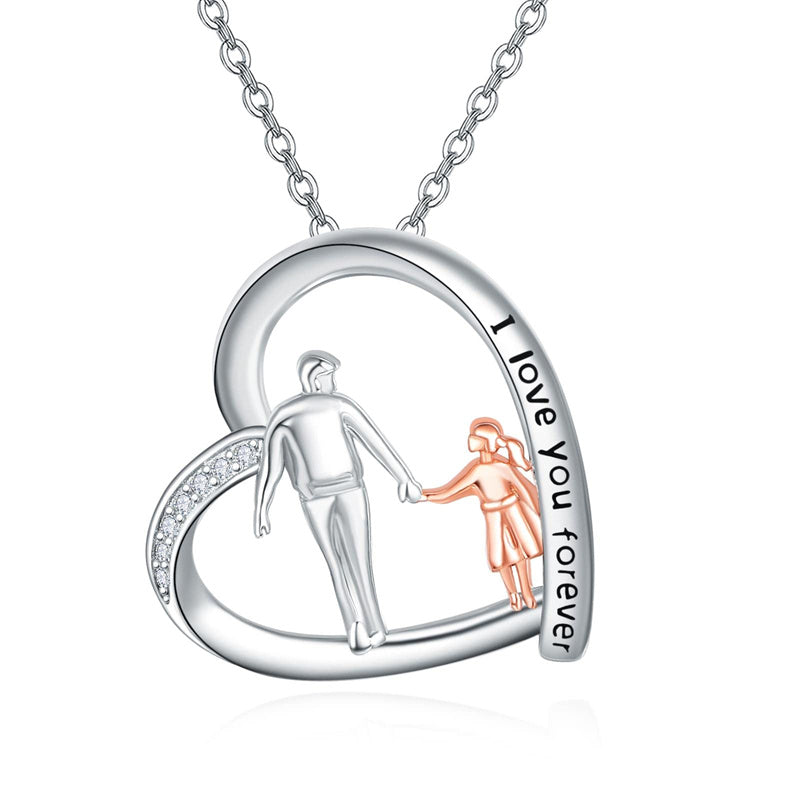 Sterling Silver Heart Father Daughter Pendant Necklace for Daughter