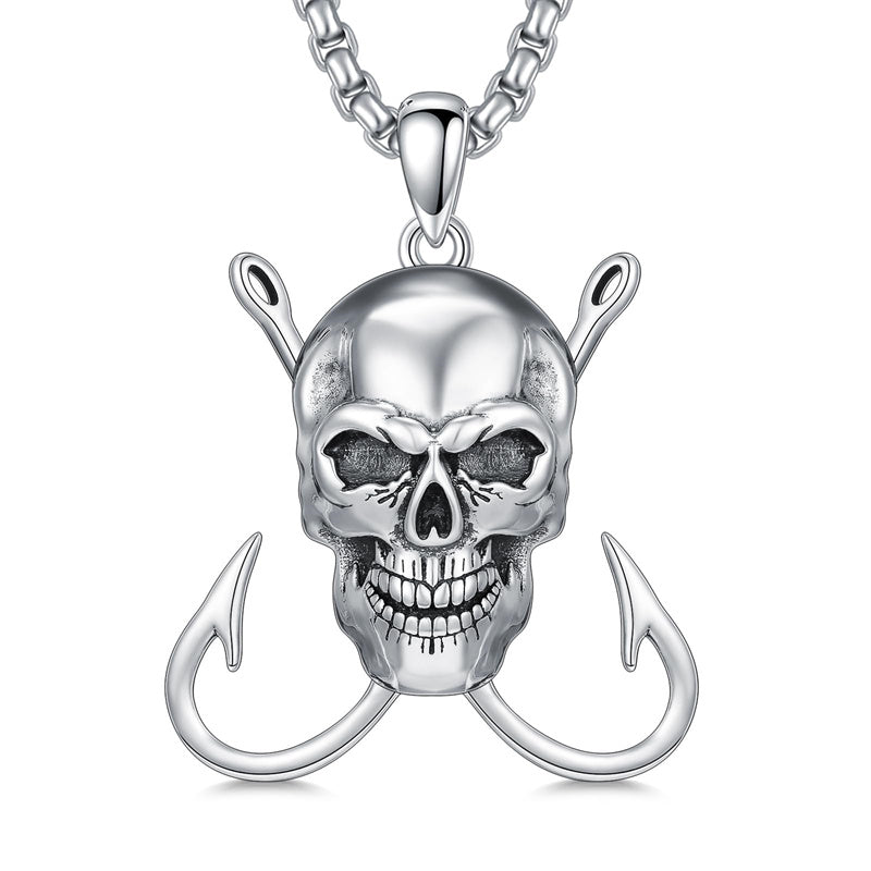 Sterling Silver Antler Fish Hook Pendant Necklace for Men
