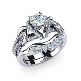 Sterling Silver Personalized Engraved Diamond Wedding Ring Set  Engagement Ring