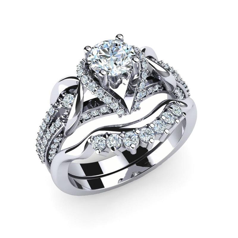 Sterling Silver Personalized Engraved Diamond Wedding Ring Set  Engagement Ring