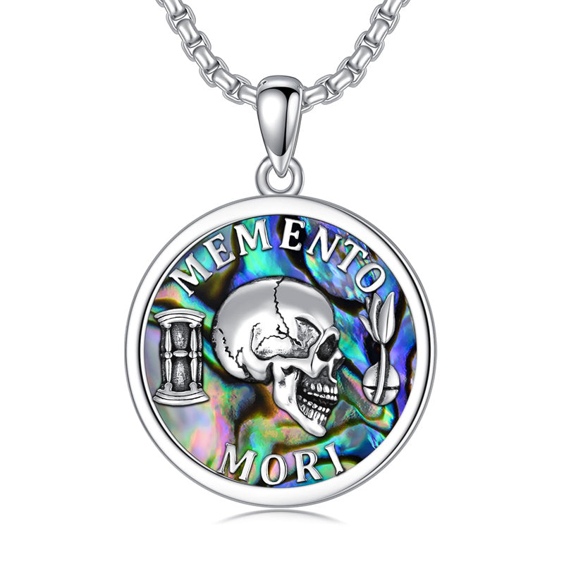 Sterling Silver Memento Mori Skull Pendant Necklace