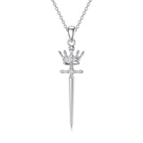Sterling Silver Crown Sword Pendant Necklace