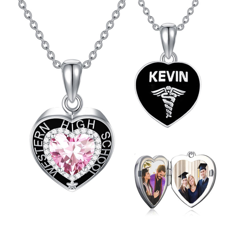 Sterling Silver Personalized Class Pendant Photo Lockets Necklace