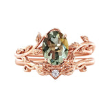 Sterling Silver 10K 14K Gold Leaf Oval Cut Vine Gemstone Set Engagement Wedding Ring