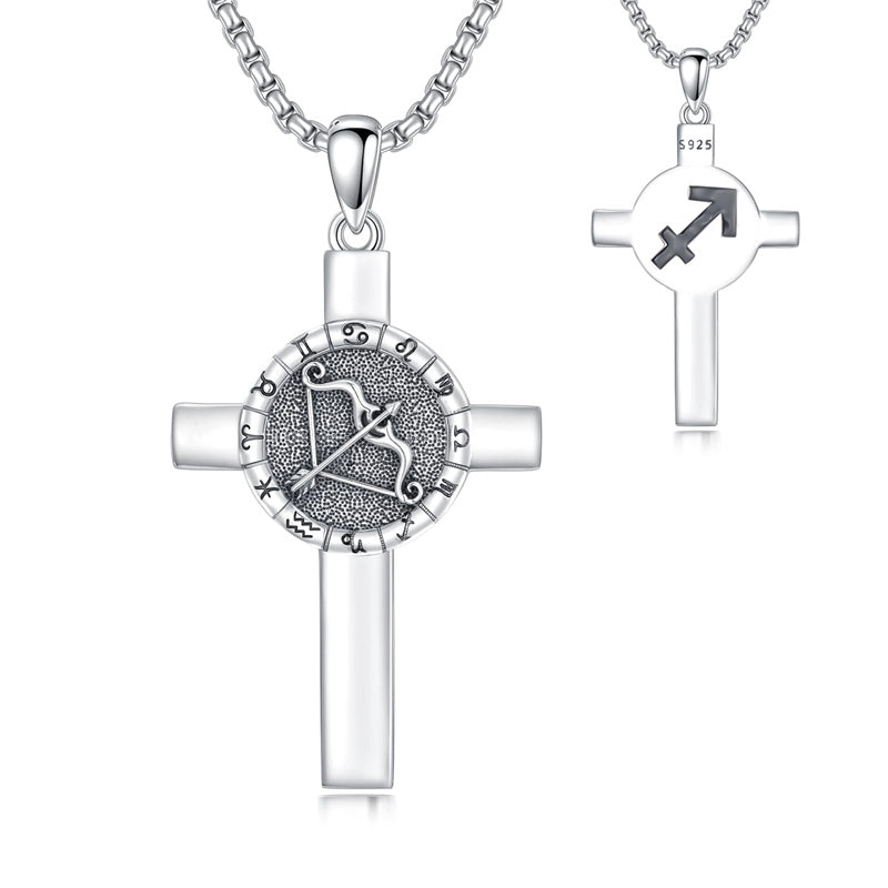 Sterling Silver 12 Constellation Cross Pendant Necklace