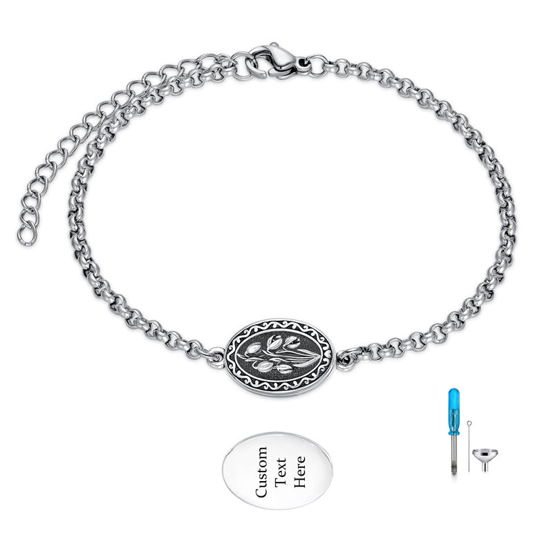 Sterling Silver 12-Month Birth Flower Urn Bracelet for Ashes