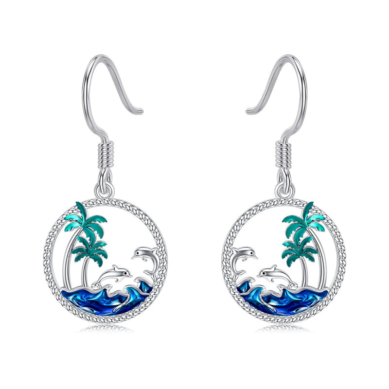 Sterling Silver Dolphin Dangle Earrings