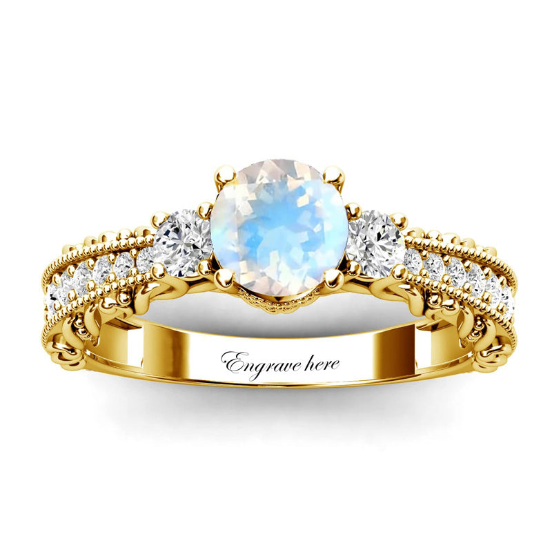 Sterling Silver 10K 14K 18K Personalized Engraved 1 Carat  Round Birthstone Engagement Ring