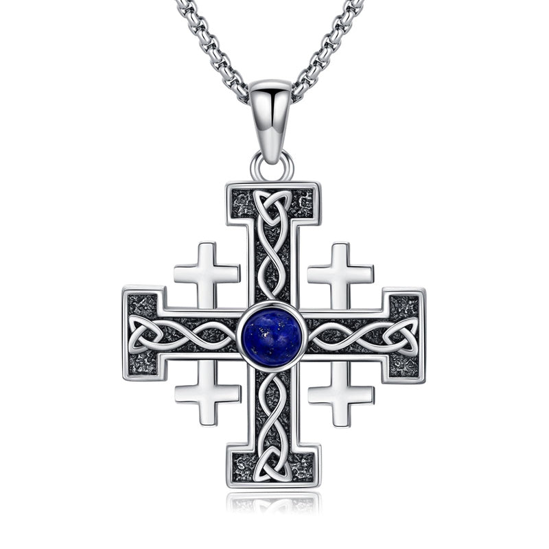 Sterling Silver Jerusalem Cross Pendant Necklace for Men