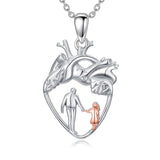 Sterling Silver Anatomical Heart Father Mother Daughter Sister Mother Daughter Pendant Necklace