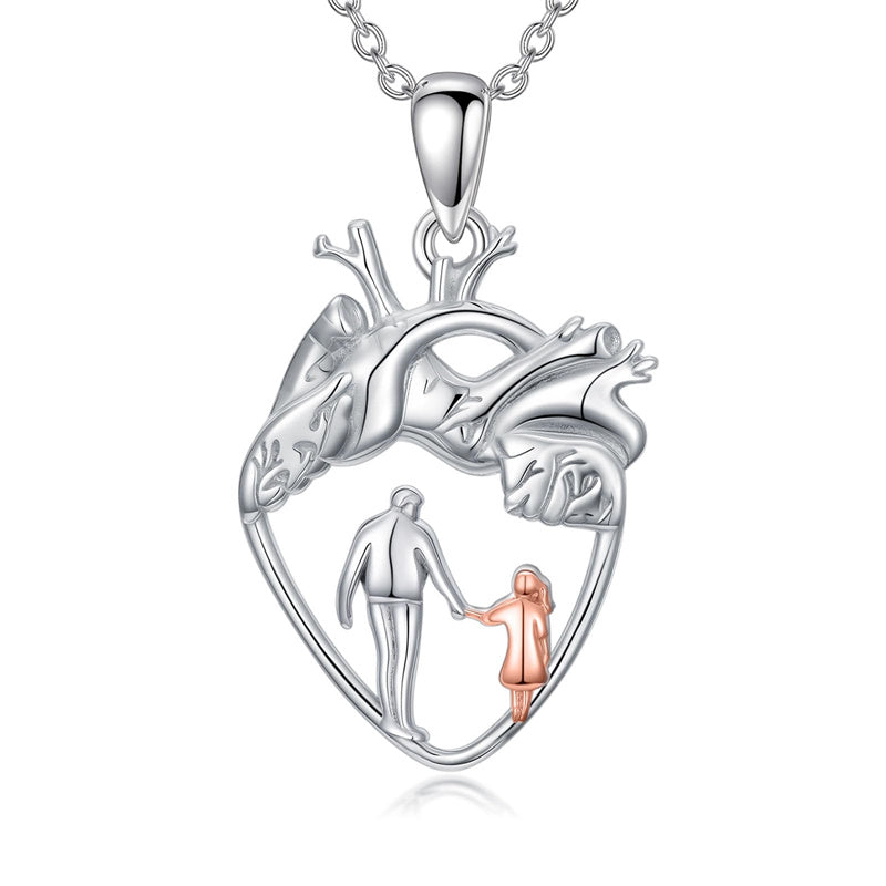 Sterling Silver Anatomical Heart Father Mother Daughter Sister Mother Daughter Pendant Necklace