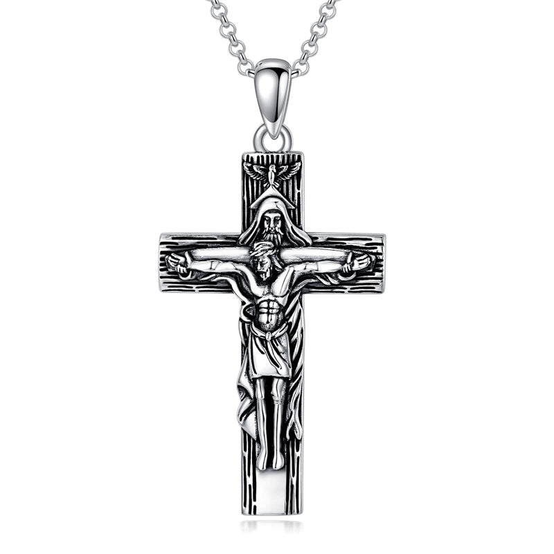 Sterling Silver Aztec Lion Cross Pendant Necklace
