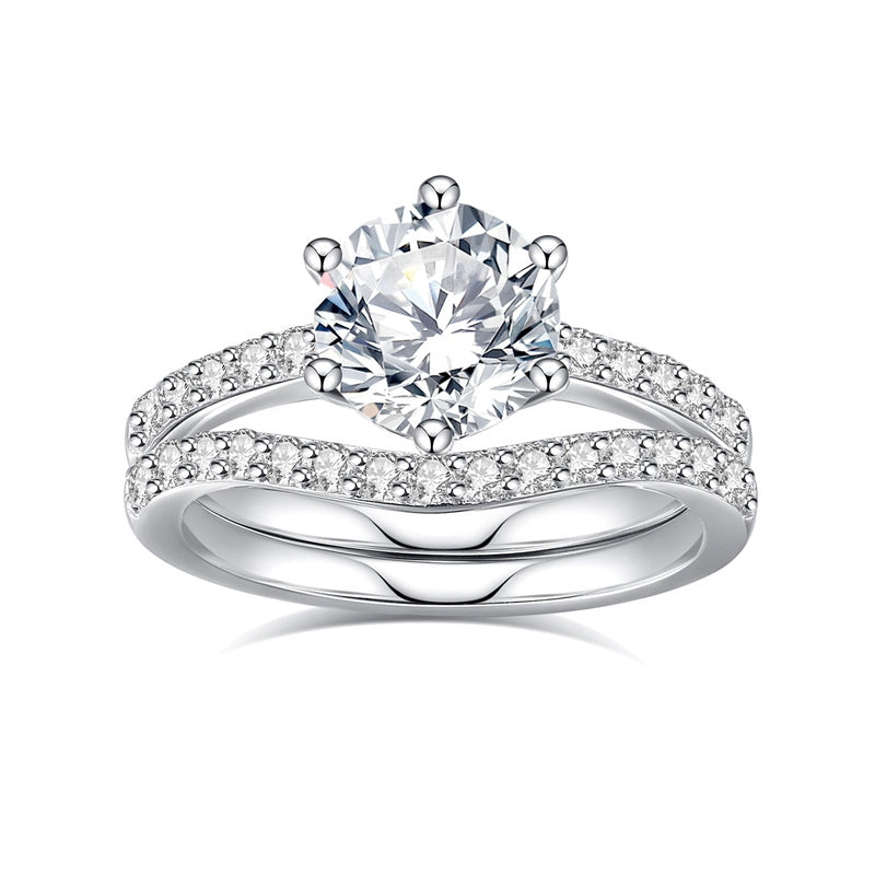 Sterling Silver Moissanite Wedding Ring Set for Women