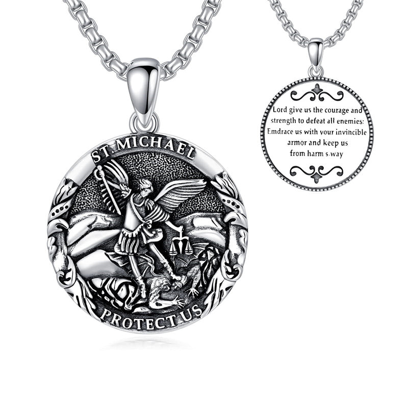 Sterling Silver St Michael Pendant Necklace