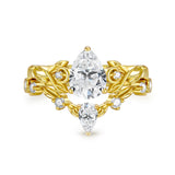 Sterling Silver 10K 14K 18K Gold Pear Cut Gemstone Leaf  Engagement Ring Set