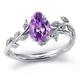 Sterling Silver Pear Birthstone  Leaf Promise Ring for Her