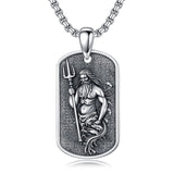 Sterling Silver  Poseidon Trident  Pendant Necklace for Men