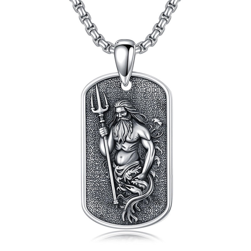 Sterling Silver  Poseidon Trident  Pendant Necklace for Men