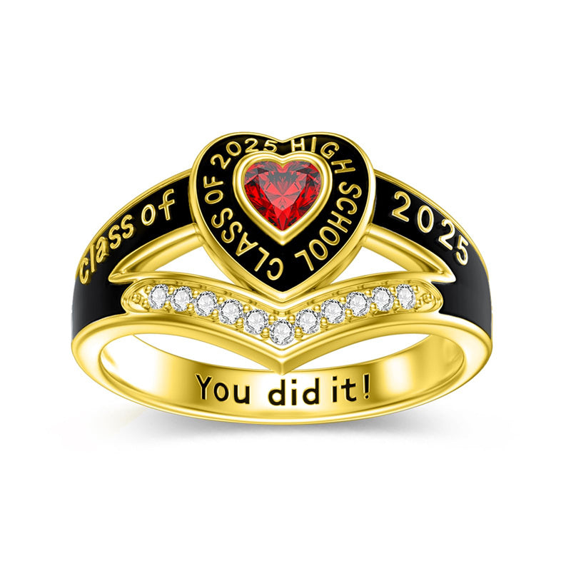Sterling Silver 10K Gold 14K Gold 18K Gold Fully Personalized Birthstone Engraved Class Ring Graduation Ring