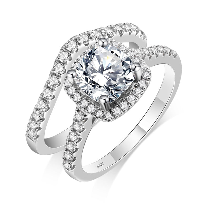 Sterling Silver Moissanite Wedding Ring Set for Women