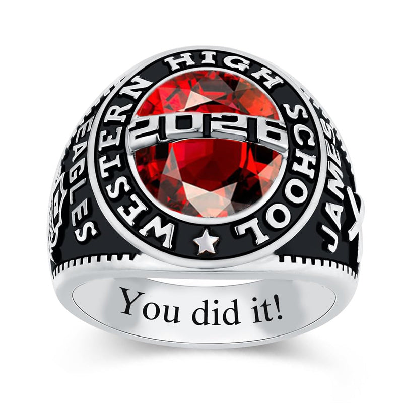 Sterling Silver Personalized Engraved Birthstone Pattern Class Ring Graduation Gift